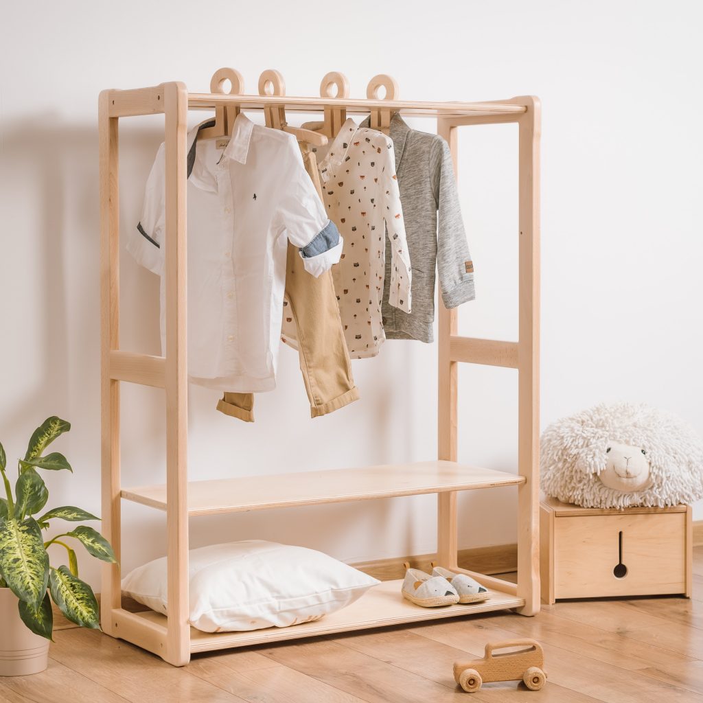 Montessori Child wardrobe type A with shelf - Woodjoy Collection